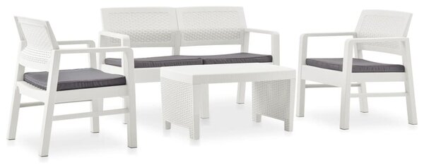 Set mobilier de grădină cu perne, 4 piese, alb, plastic