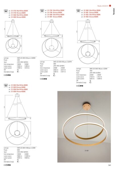 Redo 01-1796 - Lustră LED pe cablu TORSION LED/40W/230V, bronz