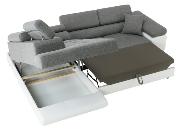 KONDELA Colţar, alb/gri, model stânga, AMARETO NEW