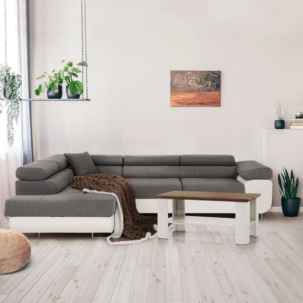 KONDELA Colţar, alb/gri, model stânga, AMARETO NEW