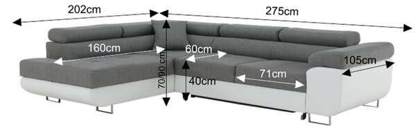 KONDELA Colţar, alb/gri, model stânga, AMARETO NEW