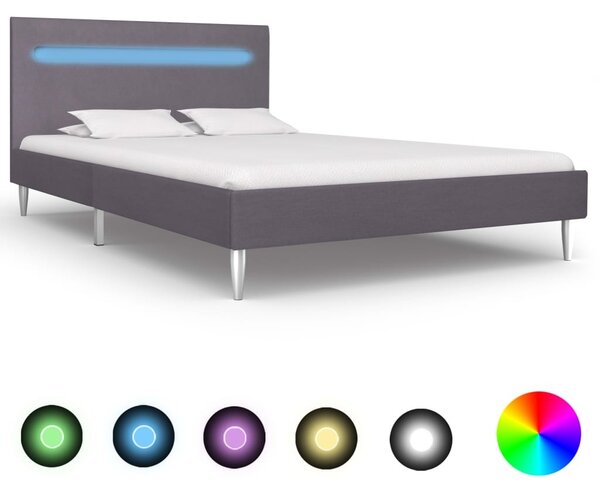 Cadru de pat cu LED-uri, gri, 120 x 200 cm, material textil
