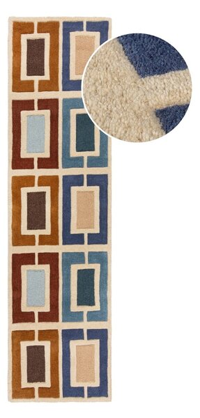 Covor tip traversă albastru/portocaliu țesut manual din lână 60x230 cm Retro Blocks – Flair Rugs