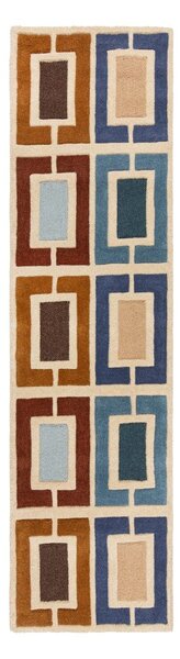 Covor tip traversă albastru/portocaliu țesut manual din lână 60x230 cm Retro Blocks – Flair Rugs