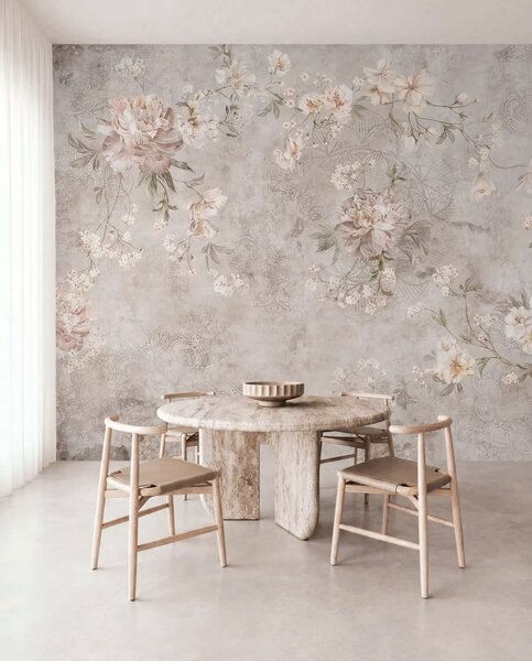 Tapet Ornament floral pe un fundal deschis, cu textură, Fototapet Flori, w05698 : Uwalls.ro
