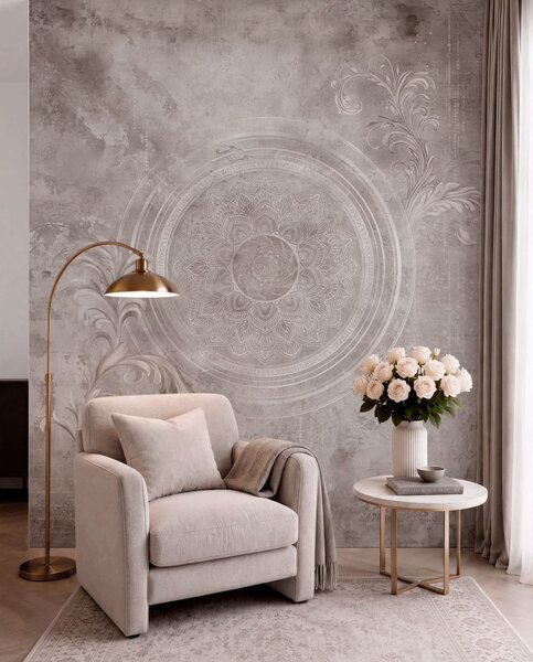 Tapet Motiv circular decorativ pe un fundal texturat, Fototapet în stil vintage, w05727 : Uwalls.ro