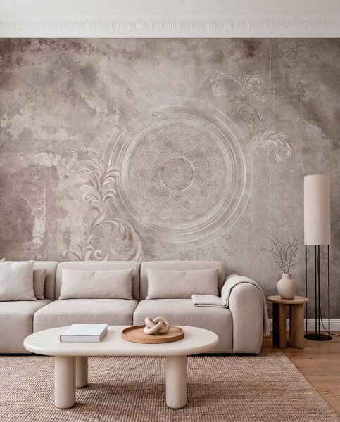 Tapet Motiv circular decorativ pe un fundal texturat, Fototapet în stil vintage, w05727 : Uwalls.ro