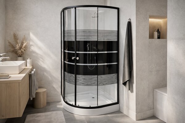 Cabina dus rama neagra 90x90, sticla securizata 5mm. Cadita este inclusa in pret!