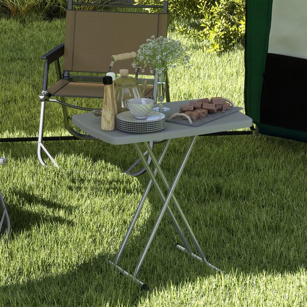 Outsunny Măsuță de Cafea Pliabilă, Reglabilă pe Înălțime și Portabilă, cu Blat HDPE și Cadru Metalic, 76x50x74 cm, Alb | Aosom Romania