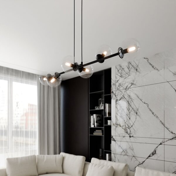 Lustră pe cablu ROSSI 6xE14/10W/230V negru/transparent