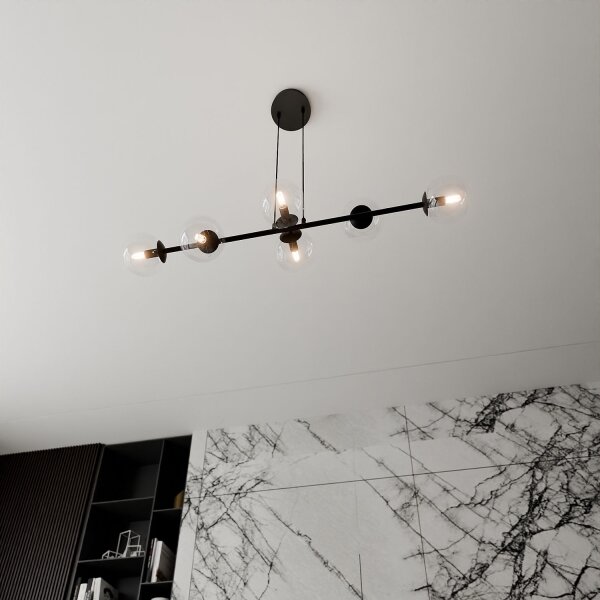 Lustră pe cablu ROSSI 6xE14/10W/230V negru/transparent