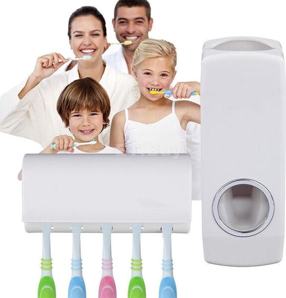 Oferta 1+1 Gratis! Dozator pasta de dinti cu suport pentru 5 periute