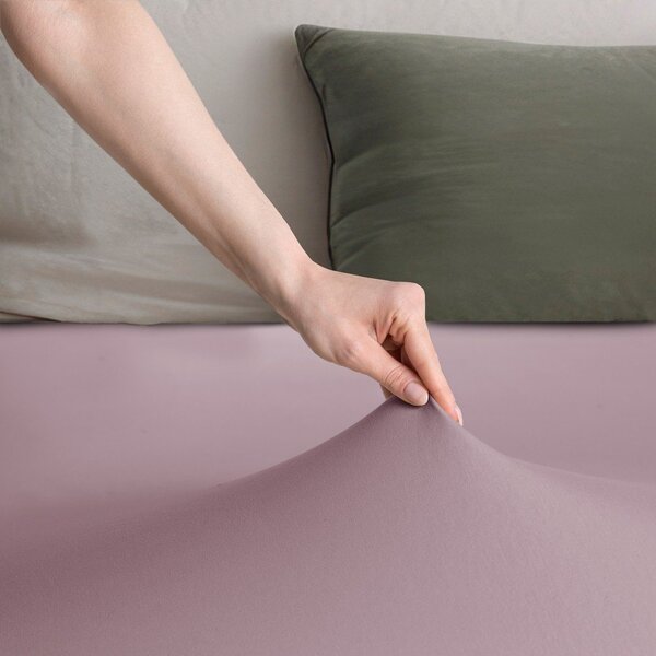 Cearceaf roz prăfuit din jerseu cu elastic 90x200 cm Amber – Restilo