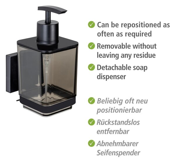 Dozator de săpun lichid negru autoadeziv din plastic 340 ml Quadro – Wenko