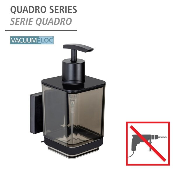 Dozator de săpun lichid negru autoadeziv din plastic 340 ml Quadro – Wenko