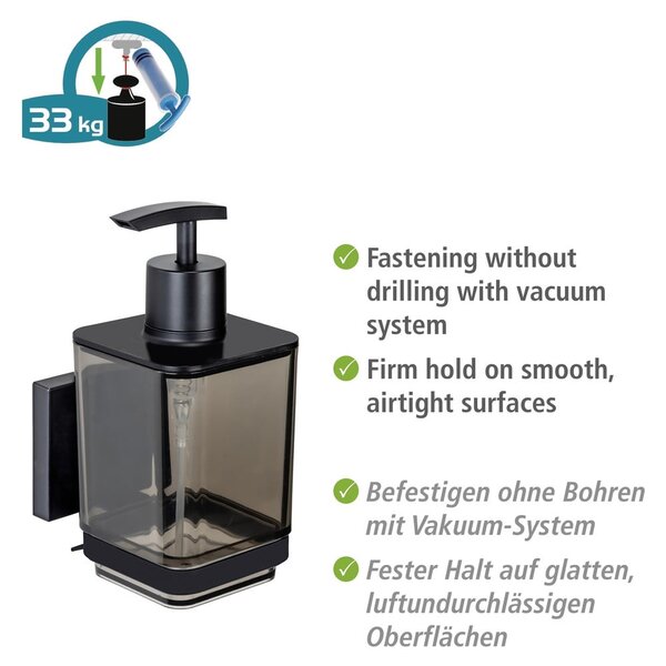 Dozator de săpun lichid negru autoadeziv din plastic 340 ml Quadro – Wenko