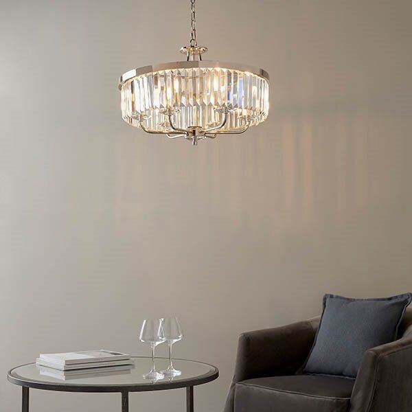 Endon 90263 - Candelabru Chesterfield pe lanț, 6 x E14, 6 W, 230 V, diametru 55 cm, crom lucios