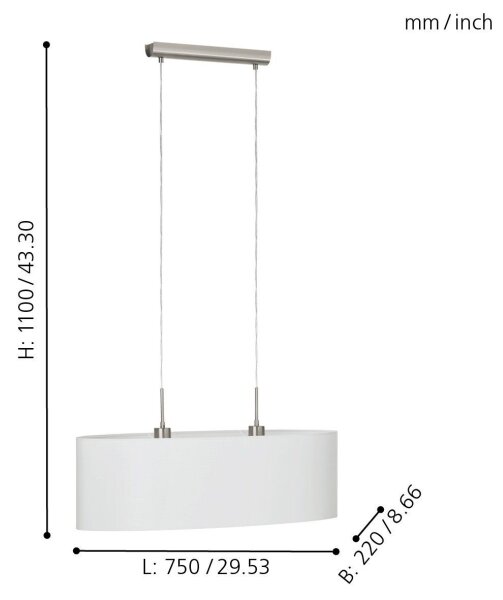 Lustră pe cablu Eglo 31579 PASTERI 2xE27/60W/230V