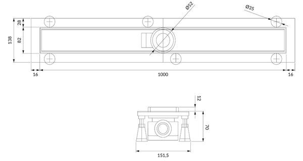 Omnires Lowfix rigolă duș 100 cm LOWFIX100TSL