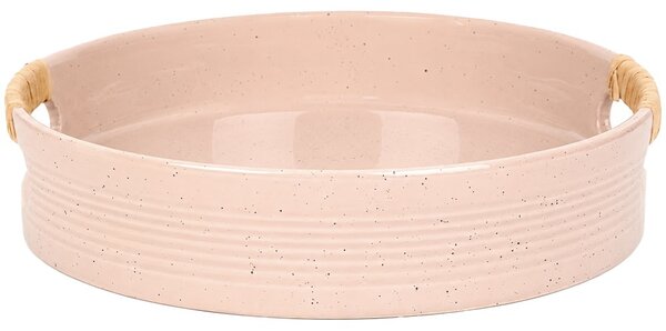 Tava decorativa rotunda ceramica Pufo Pinky cu manere pentru servire, roz, 24 cm