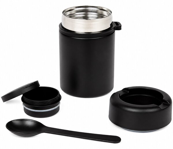 Recipient izolator portabil Pufo Food pentru iaurt, supa, cereale, alimente cu lingură, termic, negru, 400 ml