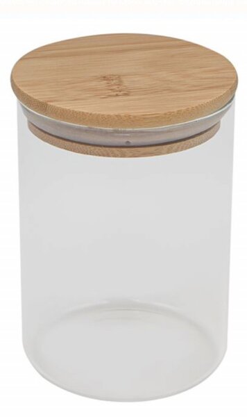 Recipient din sticla borosilicata Pufo Flavour pentru zahar, cafea, ceai sau condimente, cu capac ermetic din bambus, 800 ml