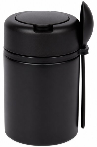 Recipient izolator portabil Pufo Food pentru iaurt, supa, cereale, alimente cu lingură, termic, negru, 400 ml