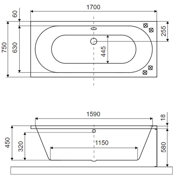 Excellent Oceana cadă dreptunghiulară slim 170x75 cm WAEX.OCE17ANMS