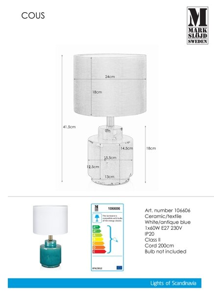 Markslöjd 106606 - Lampă de masă COUS 1xE27/60W/230V