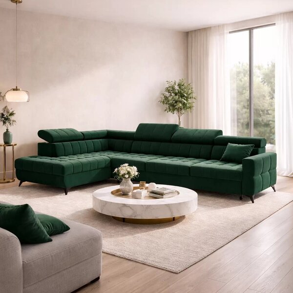 Colțar extensibil Nardo Maxi pe stânga - catifea verde Bluvel 78