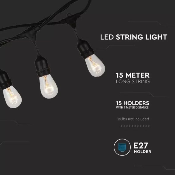 Ghirlandă luminoasă de exterior STRING 15m 15xE27/25W/230V IP54