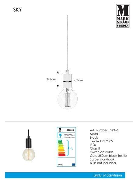Markslöjd 107366 - Lustră pe cablu SKY 1xE27/60W/230V