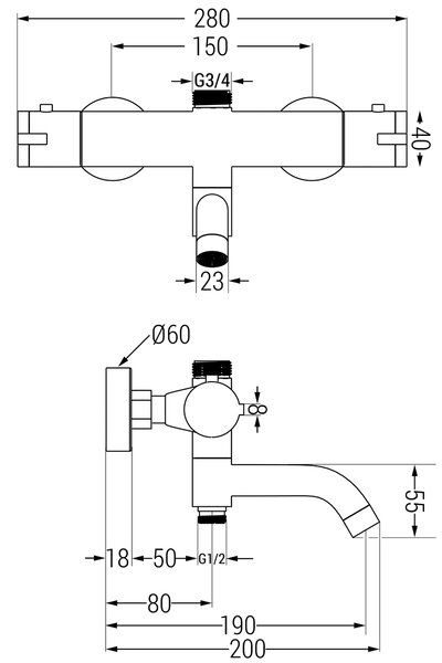 Mexen Carl, set de duș cu duș cu efect de ploaie și robinet termostatic pentru baie KAI, crom, 77900240-00