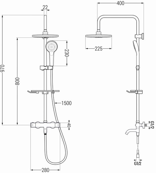 Mexen - Set de duș KT05 cu robinet termostatic pentru baie Kai, negru, 779000593-70