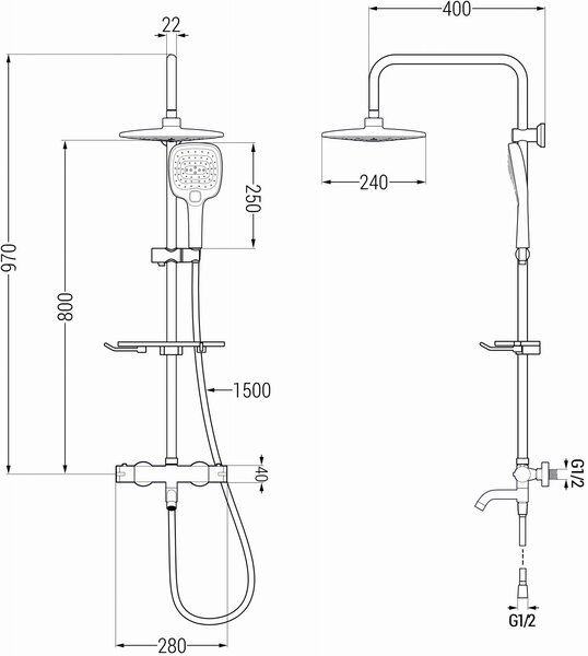 Mexen - Set de duș KT17 cu robinet termostatic Kai, negru, 779001793-70