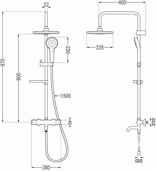Set de duș Mexen KX05 cu robinet termostatic Kai, alb-auriu, 779000591-50