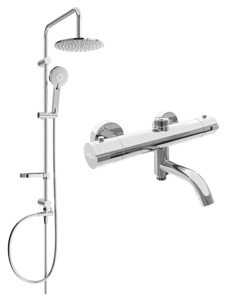 Mexen Carl, set de duș cu duș cu efect de ploaie și robinet termostatic pentru baie KAI, crom, 77900240-00