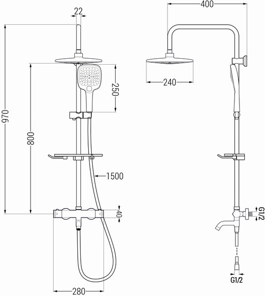 Mexen - Set de duș KT33 cu robinet termostatic pentru baie Kai, crom, 779003393-00