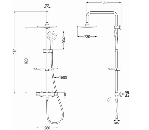 Mexen - Set de duș KT67 cu robinet termostatic Kai, alb-crom, 779006793-00
