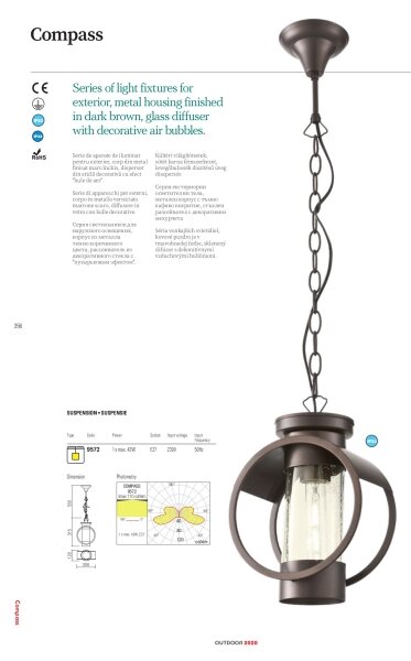 Redo 9573 - Lampă exterior COMPASS 1xE27/42W/230V IP33