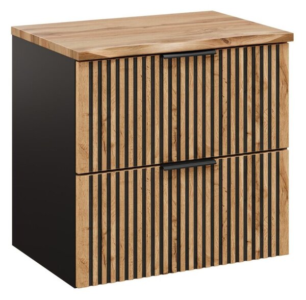Mască suspendată cu blat pentru chiuveta de la baie Xilo, stejar wotan/negru (60 cm)