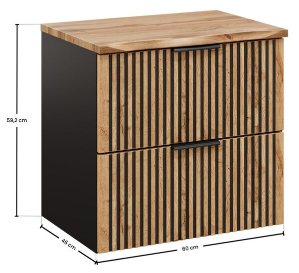 Mască suspendată cu blat pentru chiuveta de la baie Xilo, stejar wotan/negru (60 cm)