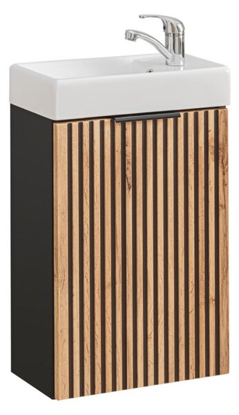 Mască suspendată cu chiuvetă pentru baie Xilo, stejar wotan/negru (40 cm)