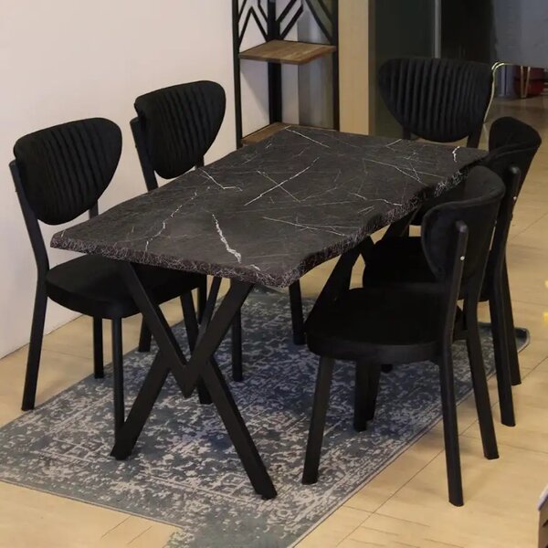 Set Masa Barton din MDF cu 4 Scaune din metal, culoare negru si verde, 140 cm