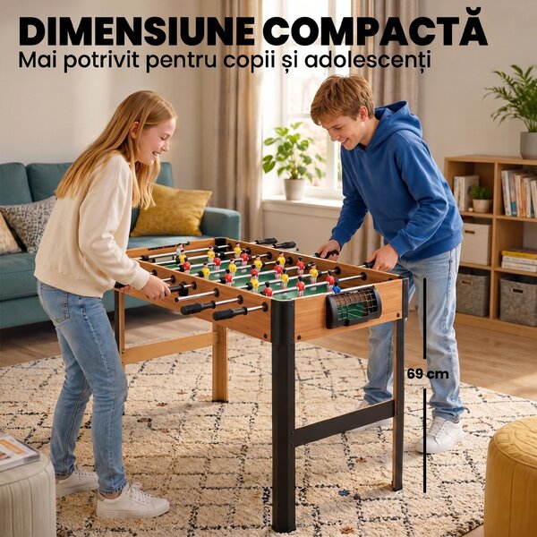 Masa de fotbal pentru adolescenti si copii, mini joc de fotbal de masa compact cu 2 mingi pentru casa, sala de jocuri HOMCOM | Aosom Romania