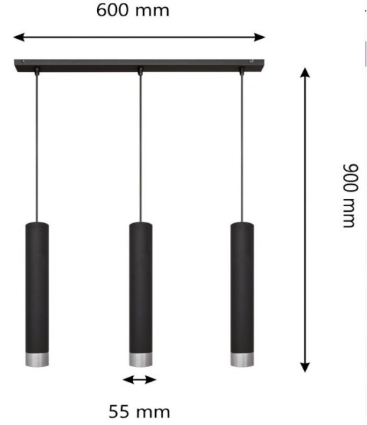 Lustră LED pe cablu TUBA 3xGU10/4,8W/230V negru/crom lucios
