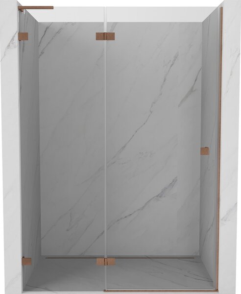Mexen Lunar L, Ușă de duș cu balamale pe stânga 130 cm, sticlă transparentă de 8 mm, profil mat cupră, 834L-130-000-65-00-L