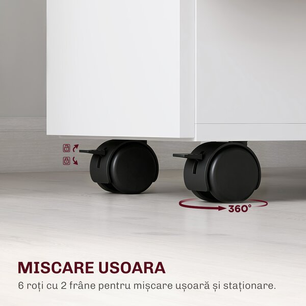 HOMCOM Masă Extensibilă pentru 6 Persoane, Masă Pliabilă cu Roți, 2 Sertare și Dulapior, 140x76x74 cm, Alb | Aosom Romania