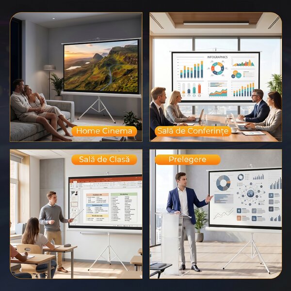 HOMCOM Ecran Proiecție Portabil 84 Inch, Suport Inclus, Ecran 4K HD 16:9, Vizionări Exterioare/Interioare | Aosom Romania
