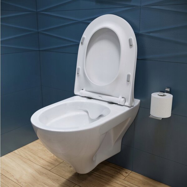 Cersanit Mille - Vas de toaletă suspendat CleanOn cu scaun SLIM cu cădere lentă din duroplast, SET B291, alb, S701-453